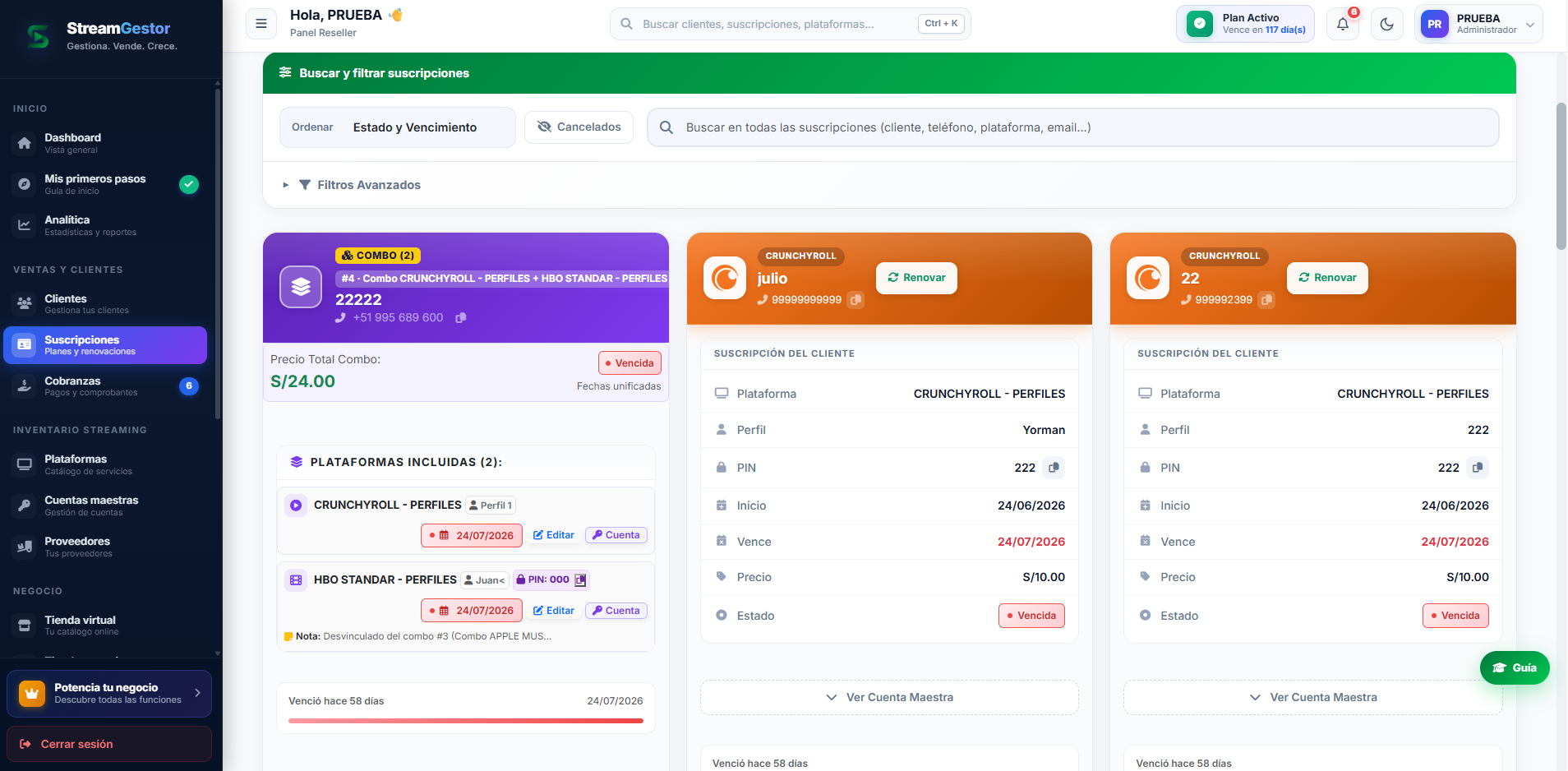 Perfiles vendidos en móvil